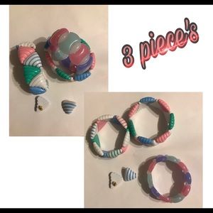 3 piece set (2 pastel colored bracelets) /earrings